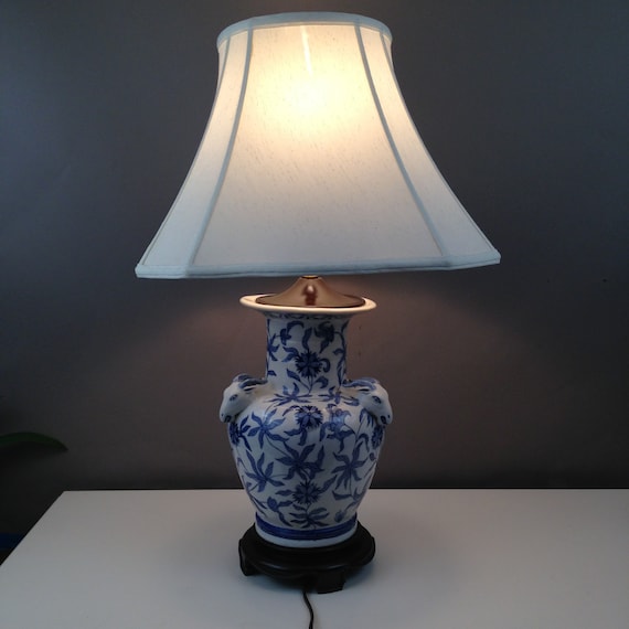 Large Blue White Chinese Porcelain Lamp 13 X 7 Chinoiserie Zun Large Blue White Chinese Porcelain Lamp, Blue Porcelain Lamp