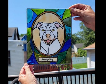 Pet Portrait Stained Glass Hand Painted Frame Dog Memorial Cat Hamster Bird Fish Birthday Gift