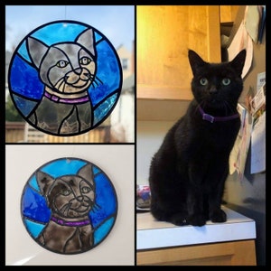 Custom pet portrait dog cat Suncatcher hamster hand painted stained glass