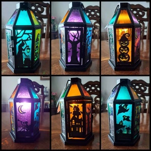 Halloween Lantern Witch haunted house skeleton jack-o-lantern ghost stained glass hand painted