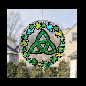 Celtic Knot Shamrock Suncatcher stained glass Four Leaf Clover Irish St. Patrick&#39;s Day Decor hand painted St. Patty&#39;s Day Religion Catholic