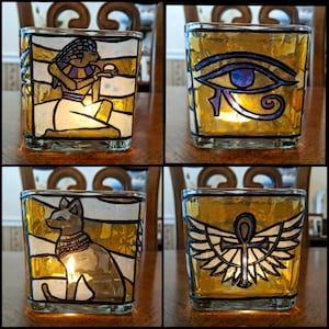 Egyptian Ankh, Eye of Horus, Anubis, Egyptian Cat/Mau Bastet Themed Candle Jar