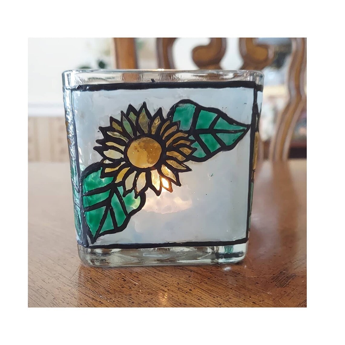 Sunflower Candle Jar Stained Glass Hand Painted Floral Etsy