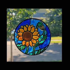 Sunflower Sun Catcher Stained Glass Window Hanging Decor Daisy Floral Flowers Hand Painted Mother&#39;s Day Gift Flower Lover Garden Gardening