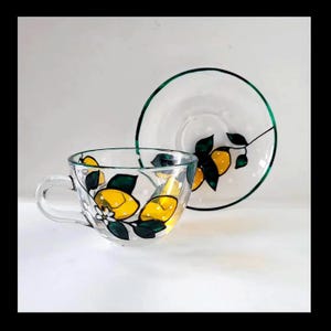 Lemon Teacup and Saucer  Set Stained Glass Tea Time Coffee Addict Valentines Day Housewarming Gift Mother&#39;s Day Birthday Cup and Saucer Art