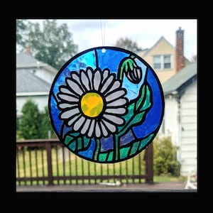Daisy Flower sunflower Stained glass suncatcher window hanging decor hand painted botanical floral garden nature gifts for her mother&#39;s day