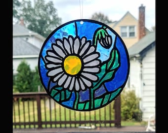 Daisy Flower sunflower Stained glass suncatcher window hanging decor hand painted botanical floral garden nature gifts for her mother's day