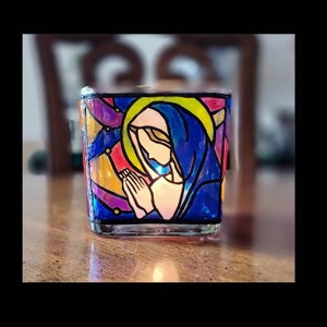 Virgin Mary Praying Hands Christian Catholic Christmas Gift Easter Communion Confirmation Candle Jar Baptism Religion Religious Gifts