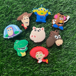 Set of 8 Toy Character Clog Shoe Charms - Kids, Birthday, Party Favors, Shoes, Accessories, Boys, Girls, New Movie,