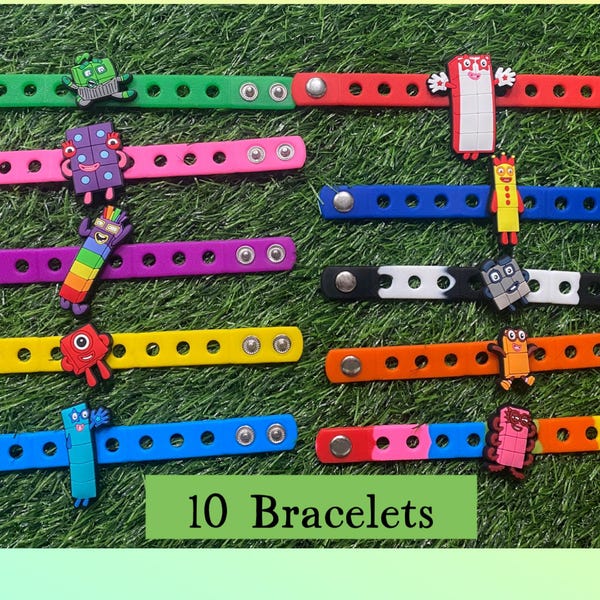 10 Colorful Number Charm Bracelets - Party Favors - Birthday - Kids - Learning - School - Educational