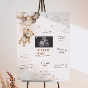 Ultrasound Photo Baby Sign, Beige Teddy Bear Baby Shower Guest Book Alternative, Sonogram Photo Sign, Signature Welcome Banner