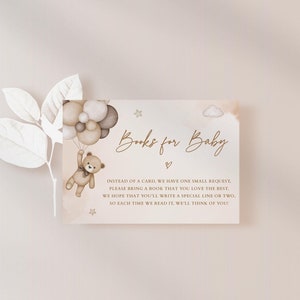 Insertion de livres pour bébé, livres pour baby shower pour le baby shower, carte de livre baby shower neutre sexiste beige ours en peluche