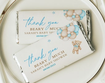 Teddy Bear Baby Shower Chocolate Bar Wrapper, Editable Printable (PDF)