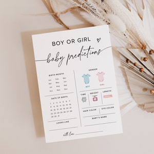 Carte de prédictions de bébé minimaliste, jeu de baby shower minimaliste moderne, prédictions de bébé garçon ou fille
