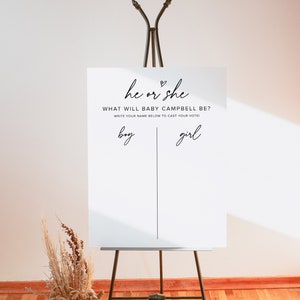 He or She What Will Baby Be Gender Reveal Sign, Minimalist Gender Guess Board, Gender Neutral Baby Shower, Gender Reveal Boy or Girl Game