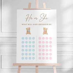 Bear He or She What Will Baby Be Sign, Teddy Bear Minimalistic Gender Reveal Guess Board, He or She Template, Cast Your Vote