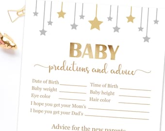 Baby Predictions and Advice Card, Baby Shower Prediction Cards, Twinkle Twinkle Little Star Games, Star Baby Shower, Advice for Mom-To-Be