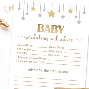Predicciones y tarjeta de consejos para bebés, Tarjetas de predicción de baby shower, Twinkle Twinkle Little Star Games, Star Baby Shower, Consejos para futuras mamás