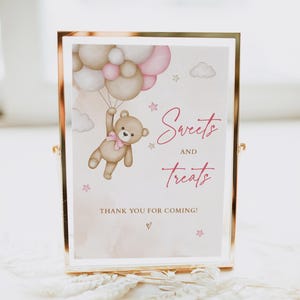 Blush Pink Teddy Bear Baby Shower Sweets and Treats Sign Dessert Table Sign We Can Bearly Wait Decoration Theme for Baby Girl