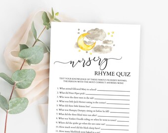 Nursery Rhyme Quiz, Nursery Rhyme Baby Shower Game, Gender Neutral Baby Shower, Twinkle Twinkle Little Star, Moon and Stars Decoration