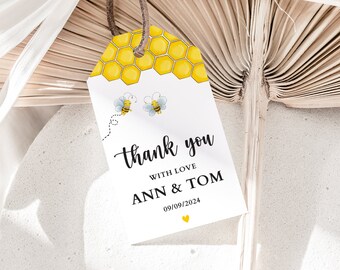 Favor Tags Baby Shower Bee Theme, Bumble Bee Thank You Tags, Gender Reveal Party Bee Themed Favor Tags Printable