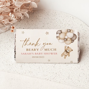 EDITABLE Chocolate Bar Wrapper Template. Beige Teddy Bear Candy Bar Wrapper Baby Shower, We Can Bearly Wait Baby Shower Label