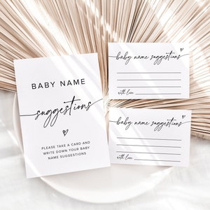 Minimale Babynamenvorschläge, Babyparty-Namensideen Schild und Ticket, druckbare minimalistische Babyparty, geschlechtsneutrale moderne Namensideen