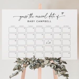 Minimalistischer Baby-Fälligkeitsdatumskalender, Errate das Geburtstag-Babyparty-Zeichen, Minimal Errate die Ankunft des Babys bearbeitbare Vorlage