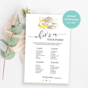 What&#39;s in Your Purse Baby Shower Game, Gender Neutral Games, Gender Reveal Games, Twinkle Twinkle Little Star, Love You to the Moon and Back