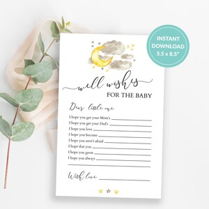 Te amo hasta la luna y de regreso Baby Shower, buenos deseos para el bebé, baby shower de género neutro, tarjetas imprimibles Twinkle Twinkle Little Star