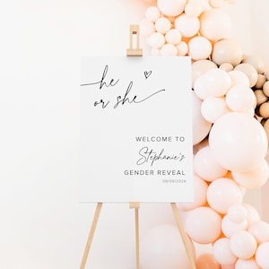 He or She Gender Reveal Minimalist Welcome Sign, Welcome to Gender Reveal Party Modern Minimal Banner, Gender Neutral Welcome Yard Sign