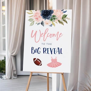 Touchdowns or Tutus Gender Reveal Party Welcome Sign, Navy and Blush Pink Gender Reveal Party Decoration, Touchdowns and Tutus Theme