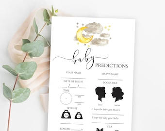 Baby Predictions Card, Gender Reveal Baby Predictions, Gender Neutral Baby Shower Games, Moon and Stars Theme, Love You to the Moon and Back