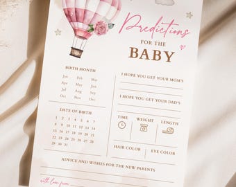 Hot Air Balloon Baby Shower Game: Predictions & Advice Card (JPG, PDF Download)