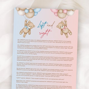 Left Right Baby Shower Story Game Teddy Bear Baby Shower Left or Right Poem Baby Shower, Bear Gender Reveal Game