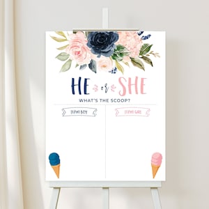What&#39;s the Scoop Ice Cream Gender Reveal Cast Your Vote, Navy and Blush Gender Reveal Party Idea, Guess the Gender Game