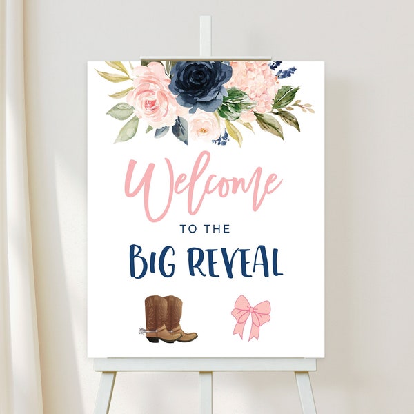 Boots or Bows Gender Reveal Welcome Sign Navy and Blush Gender Reveal Banner Welcome to Gender Reveal Party Boots and Bows