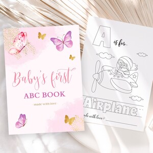 Butterfly Baby Shower Coloring Book, Baby&#39;s First ABC Book Printable, Butterfly Baby Shower Theme for Girl, Baby ABC Book