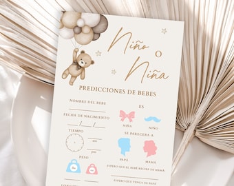 Nino O Nina Predicciones de Bebes, Boy or Girl Baby Predictions in Spanish, Beige Teddy Bear Gender Reveal Party