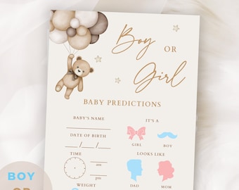 Baby Prediction Cards Digital, Gender Reveal Party Game, Teddy Bear Gender Reveal Ideas, Boy or Girl Gender Reveal Game