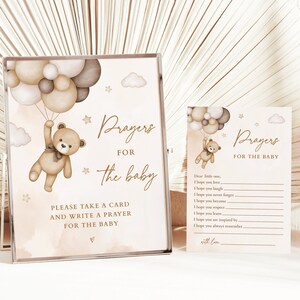 Geslachtsneutrale teddybeergebeden voor het babybord en kaarten, beige beerballonnen Gender Reveal-gebeden voor babyafdrukbaar