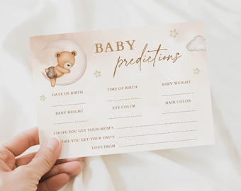 Baby Predictions Teddy Bear Baby Shower Theme Beige Bear Gender Reveal Cards