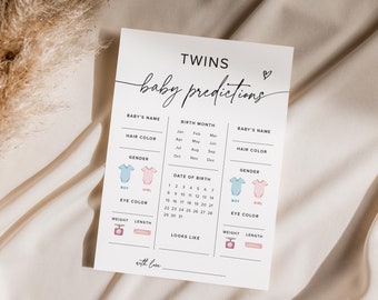 Tarjeta de predicciones para gemelos, predicción minimalista para baby shower