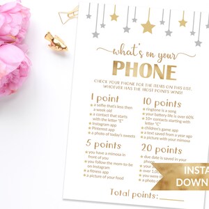 What&#39;s in Your Phone Baby Shower Game, What&#39;s on Your Phone, Twinkle Twinkle Little Star Baby Shower Games, Printable Gender Neutral Games