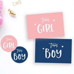 Team Boy Team Girl Pegatinas imprimibles, Navy y Blush Gender Reveal Stickers and Cards, Photo Props Imprimible