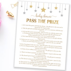 Pass The Prize Baby Shower, Pass The Gift Printable, Twinkle Twinkle Little Star Theme, Pass the Parcel Gender Neutral, Pass the Poem