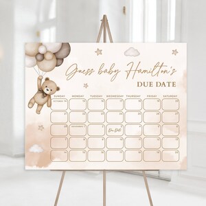 Editable Beige Teddy Bear We Can Bearly Wait Shower Due Date Calendar Decor Printable Gender Neutral Due Date Calendar