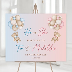 EDITABLE Teddy Bear Gender Reveal Welcome Sign, Gender Reveal Party Idea Teddy Bears Blue and Pink, Welcome Yard Printable Banner