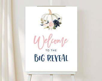 Welcome to the Gender Reveal Party Pumpkin Welcome to the Pumpkin Reveal Sign Navy and Blush Gender Reveal Welcome Banner Printable