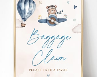 Récupération des bagages, panneau « Ours dans l'avion », cadeaux pour une baby shower garçon, thème « L'aventure vous attend »
